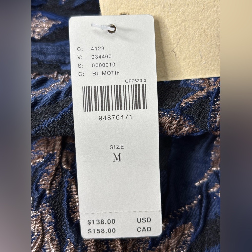 Anthropologie Navy with Gold Leaf Jacquard Wide Leg Pants Size Medium NWT - Picture 14 of 16